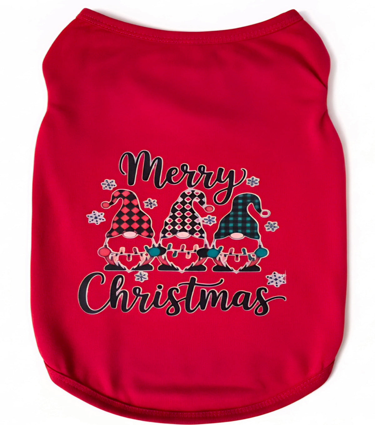 Red dog shirt with Merry Christmas Gnomes holiday graphic