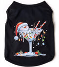 Black dog shirt with snowman melting in a martini glass with Christmas lights graphic