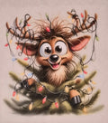 Happy chaos reindeer tangled in Christmas lights graphic tee design