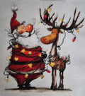 Santa and reindeer tangled in Christmas lights watercolor holiday tee